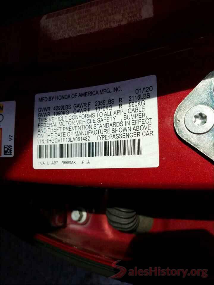 1HGCV1F10LA061482 2020 HONDA ACCORD