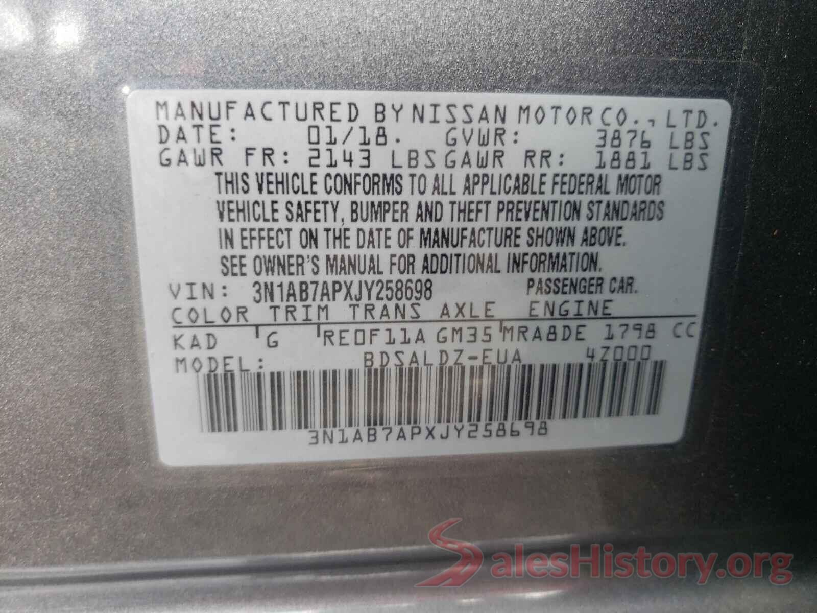 3N1AB7APXJY258698 2018 NISSAN SENTRA