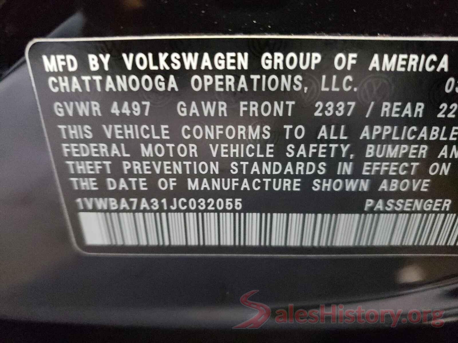 1VWBA7A31JC032055 2018 VOLKSWAGEN PASSAT