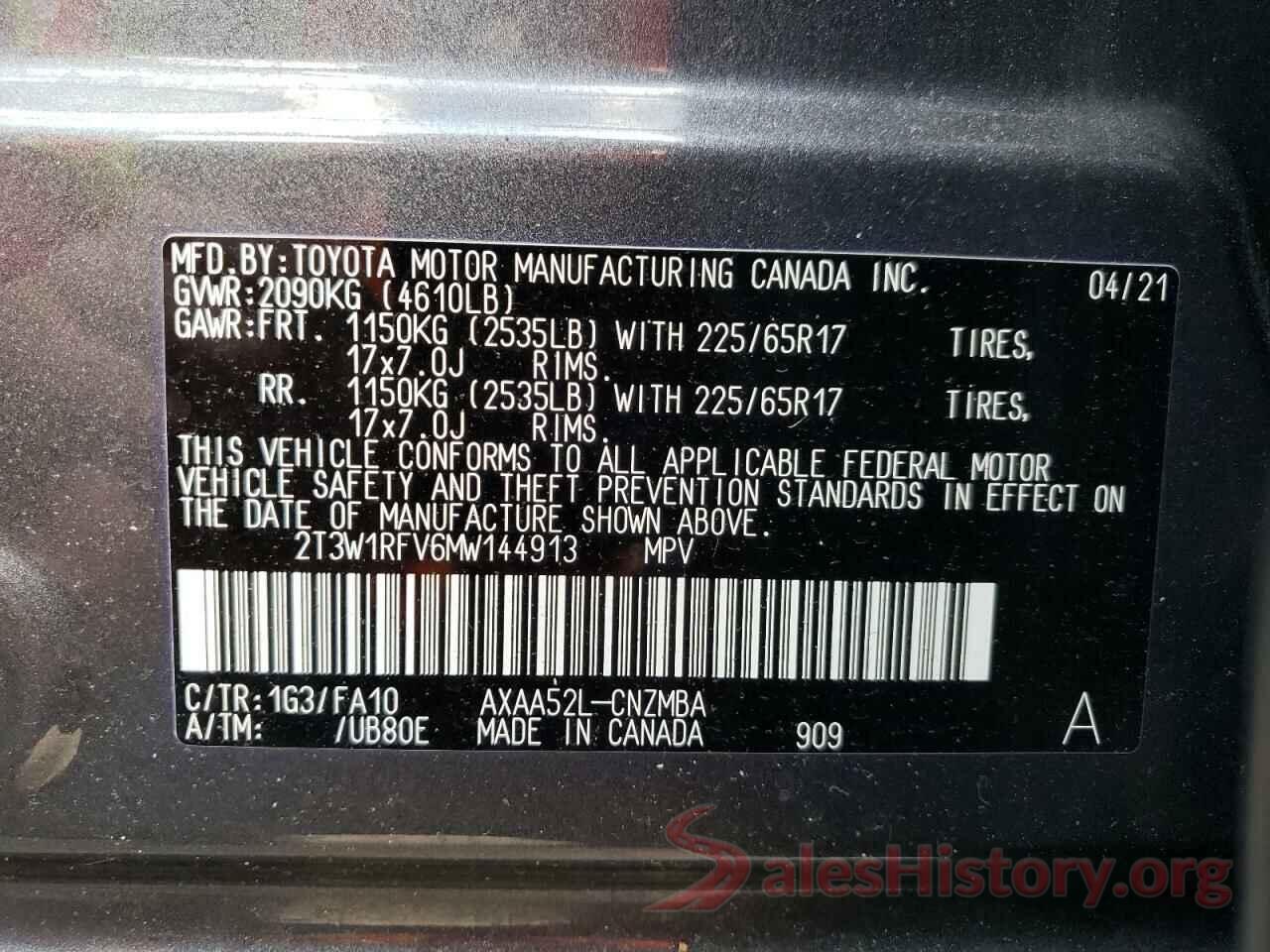 2T3W1RFV6MW144913 2021 TOYOTA RAV4