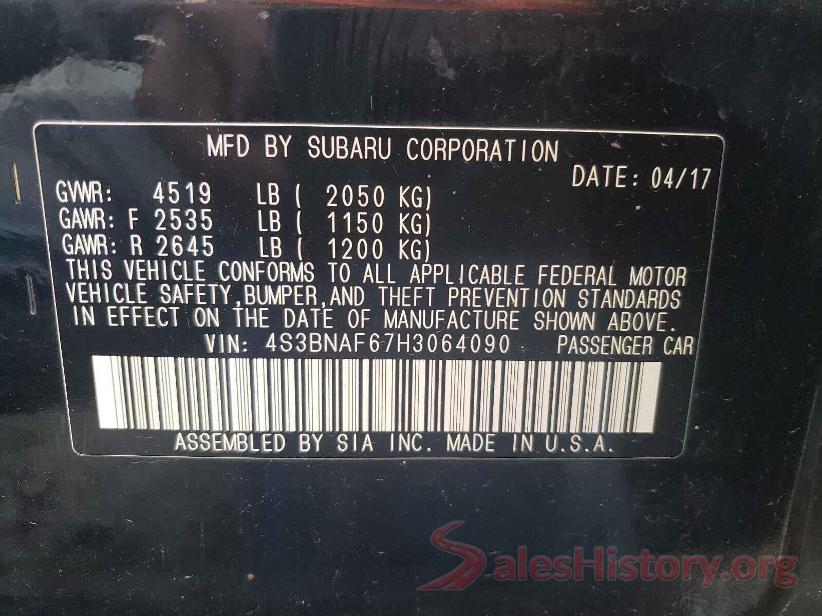 4S3BNAF67H3064090 2017 SUBARU LEGACY