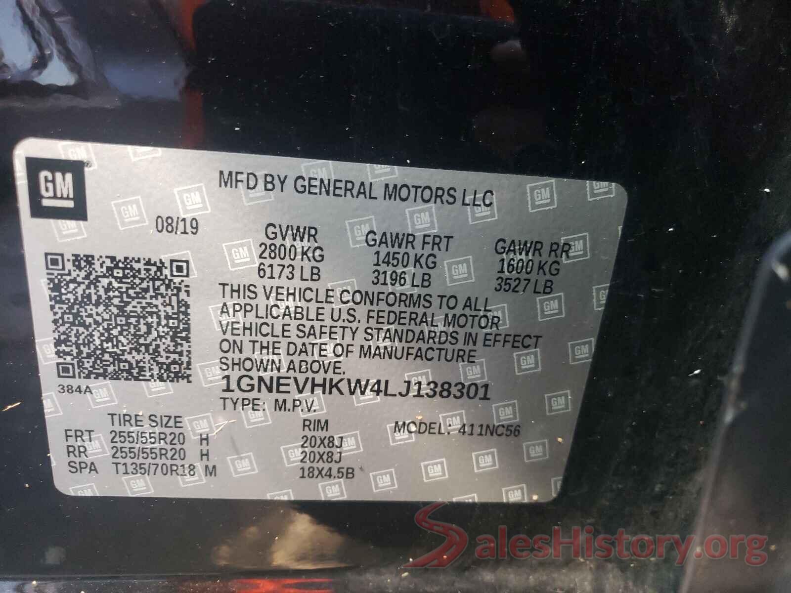 1GNEVHKW4LJ138301 2020 CHEVROLET TRAVERSE