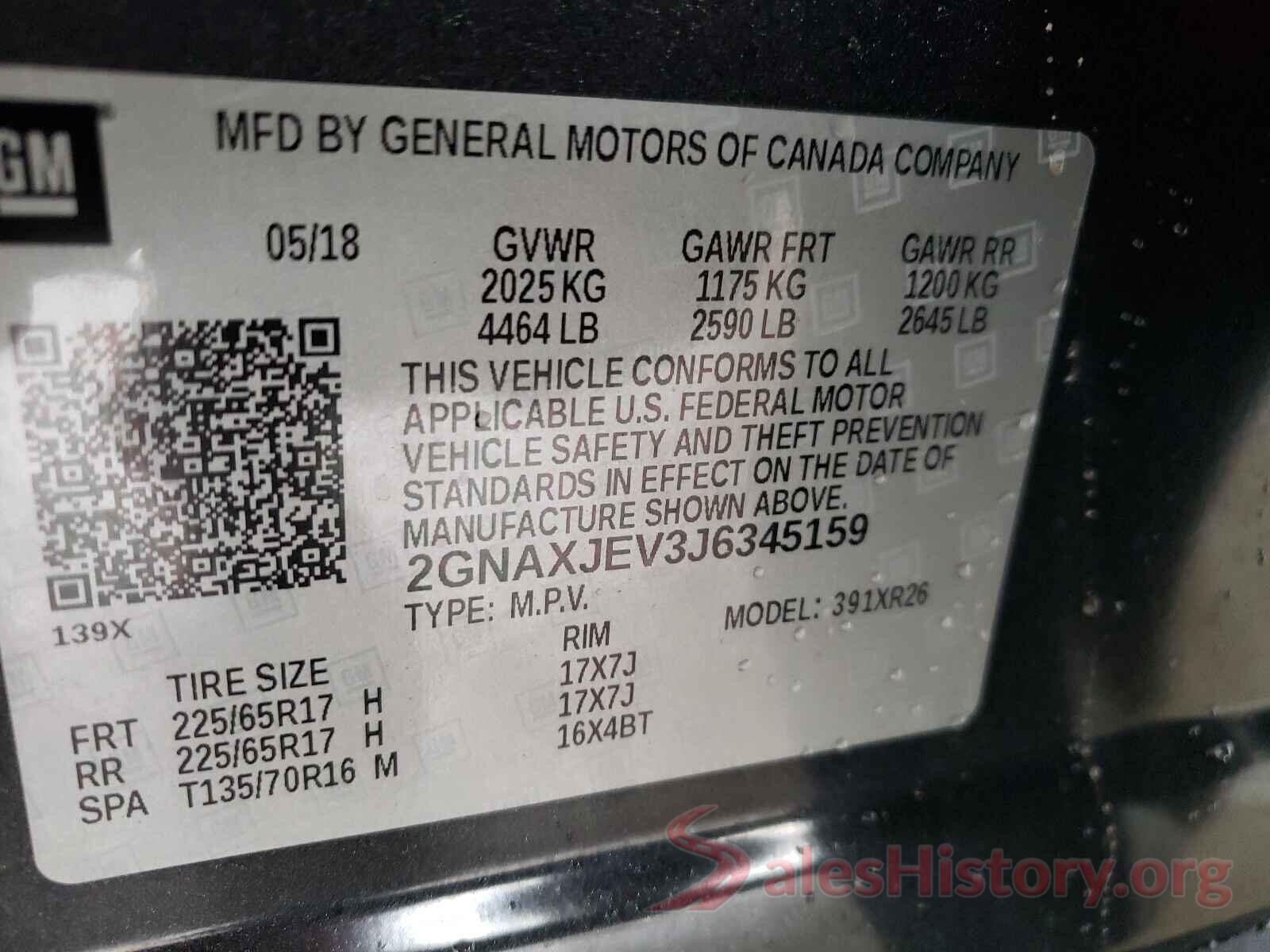 2GNAXJEV3J6345159 2018 CHEVROLET EQUINOX