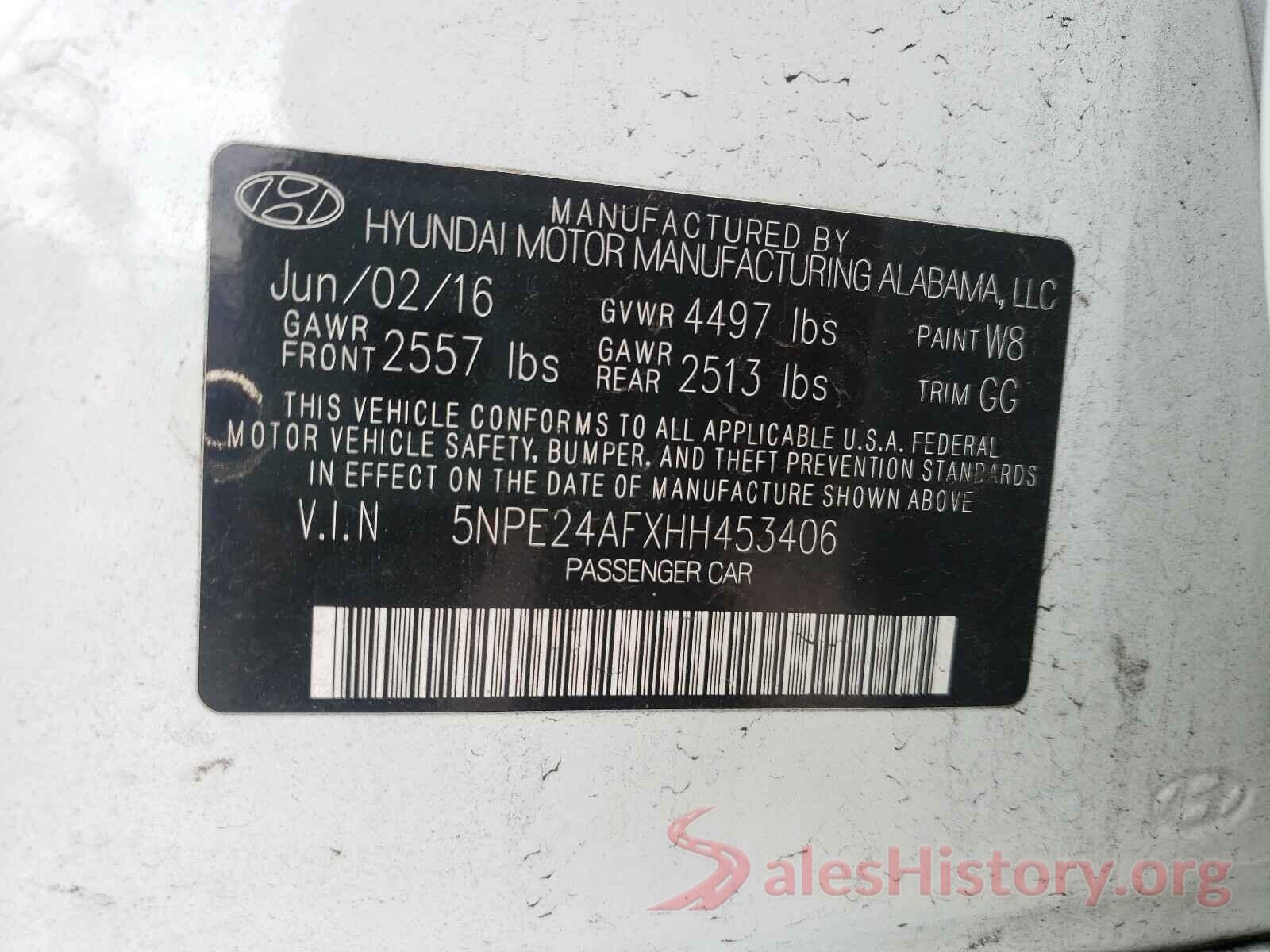 5NPE24AFXHH453406 2017 HYUNDAI SONATA