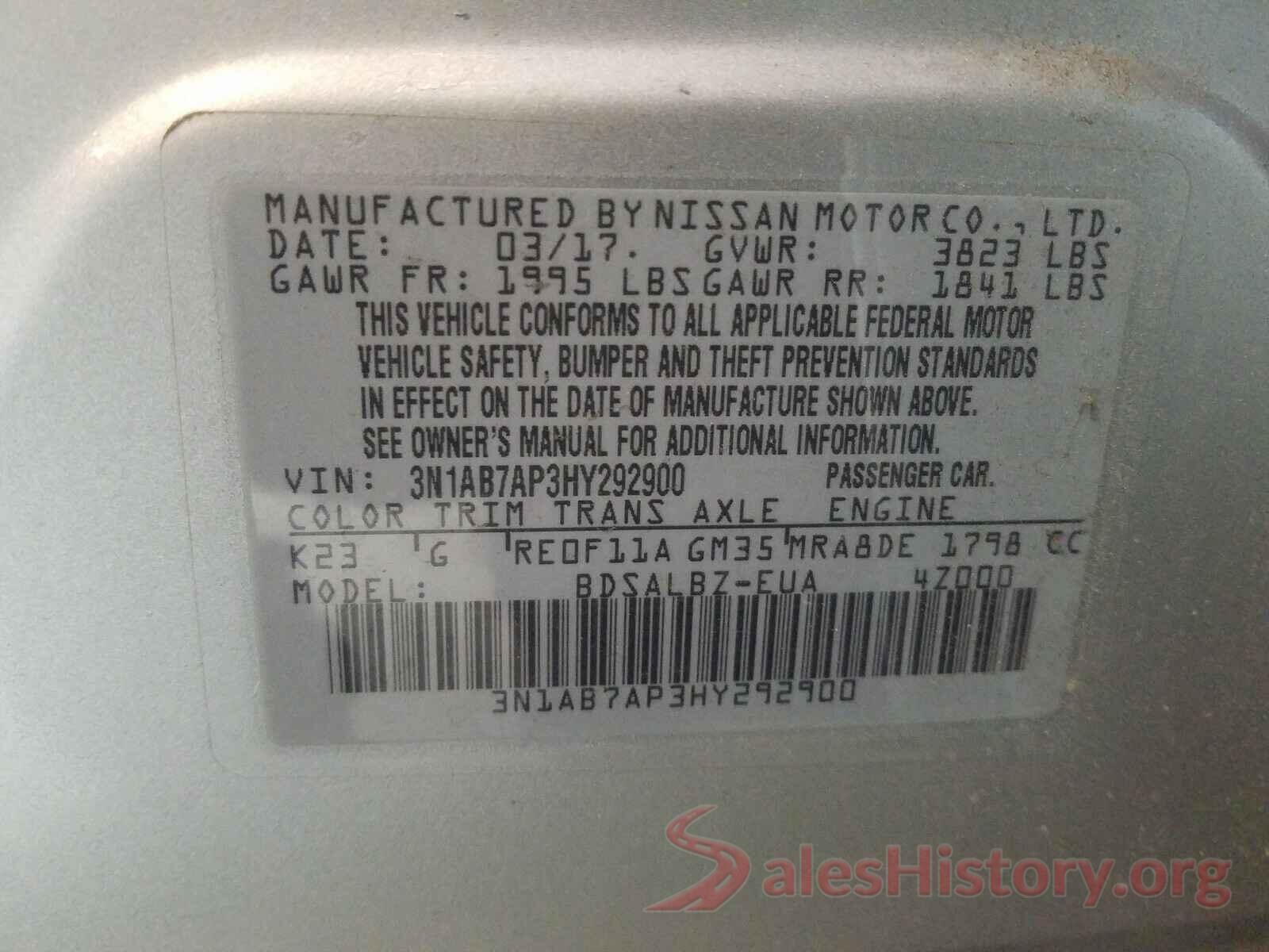 3N1AB7AP3HY292900 2017 NISSAN SENTRA