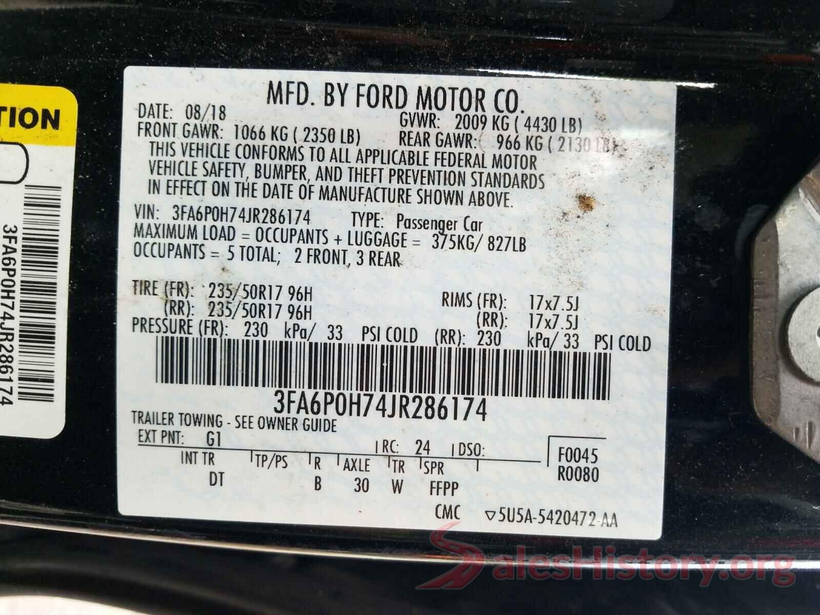 3FA6P0H74JR286174 2018 FORD FUSION