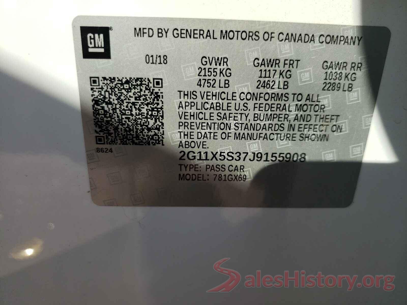 2G11X5S37J9155908 2018 CHEVROLET IMPALA