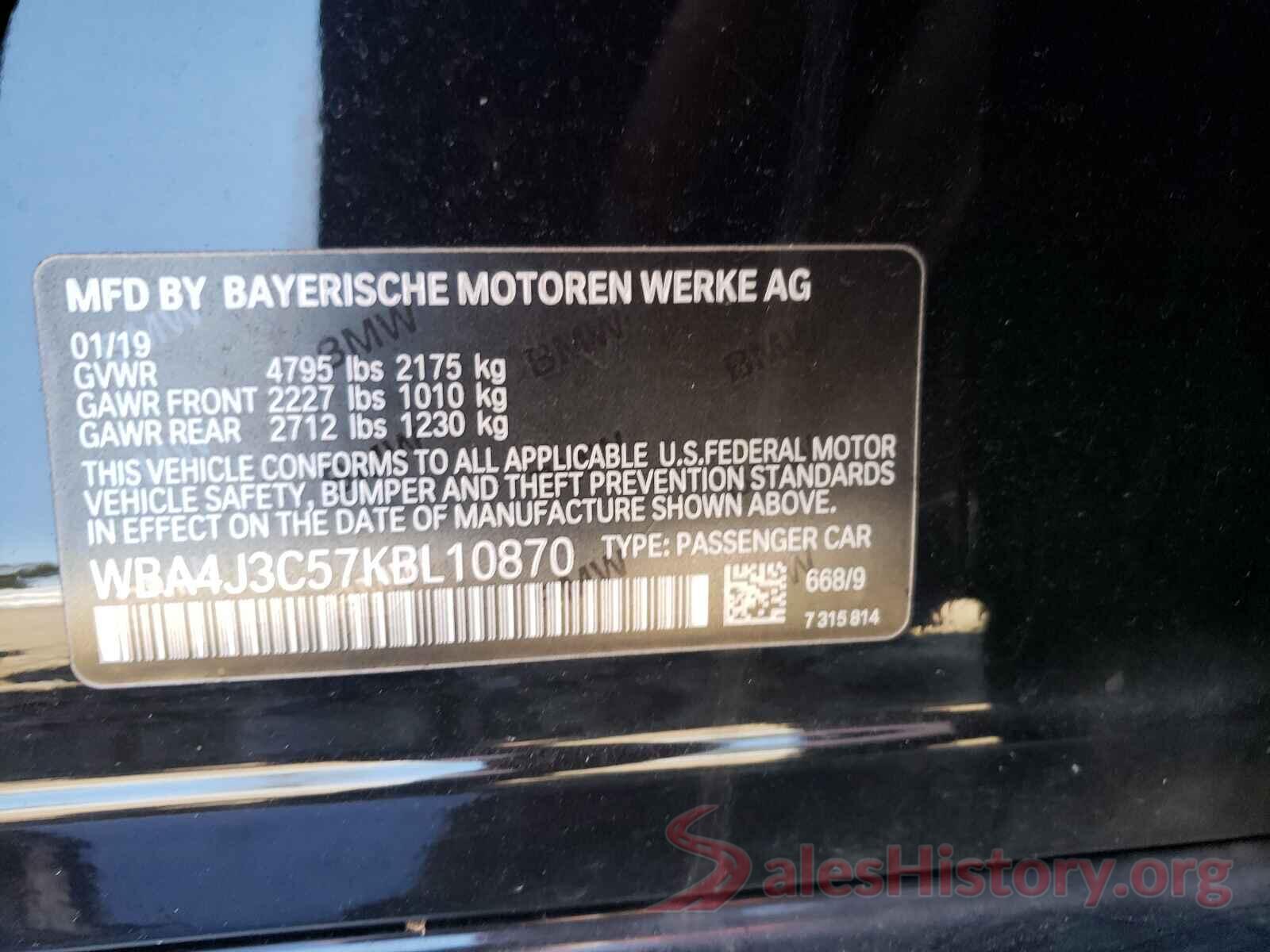 WBA4J3C57KBL10870 2019 BMW 4 SERIES