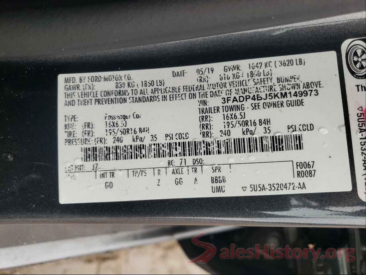 3FADP4BJ5KM149973 2019 FORD FIESTA