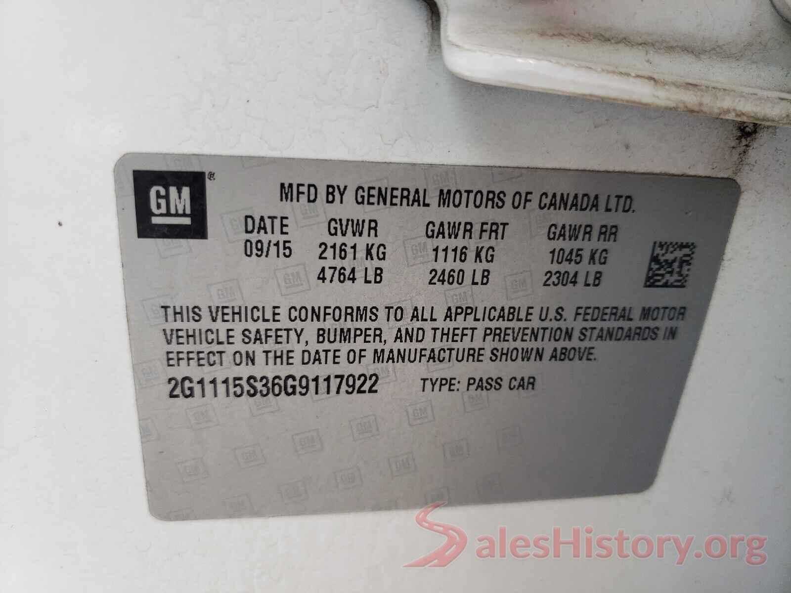 2G1115S36G9117922 2016 CHEVROLET IMPALA