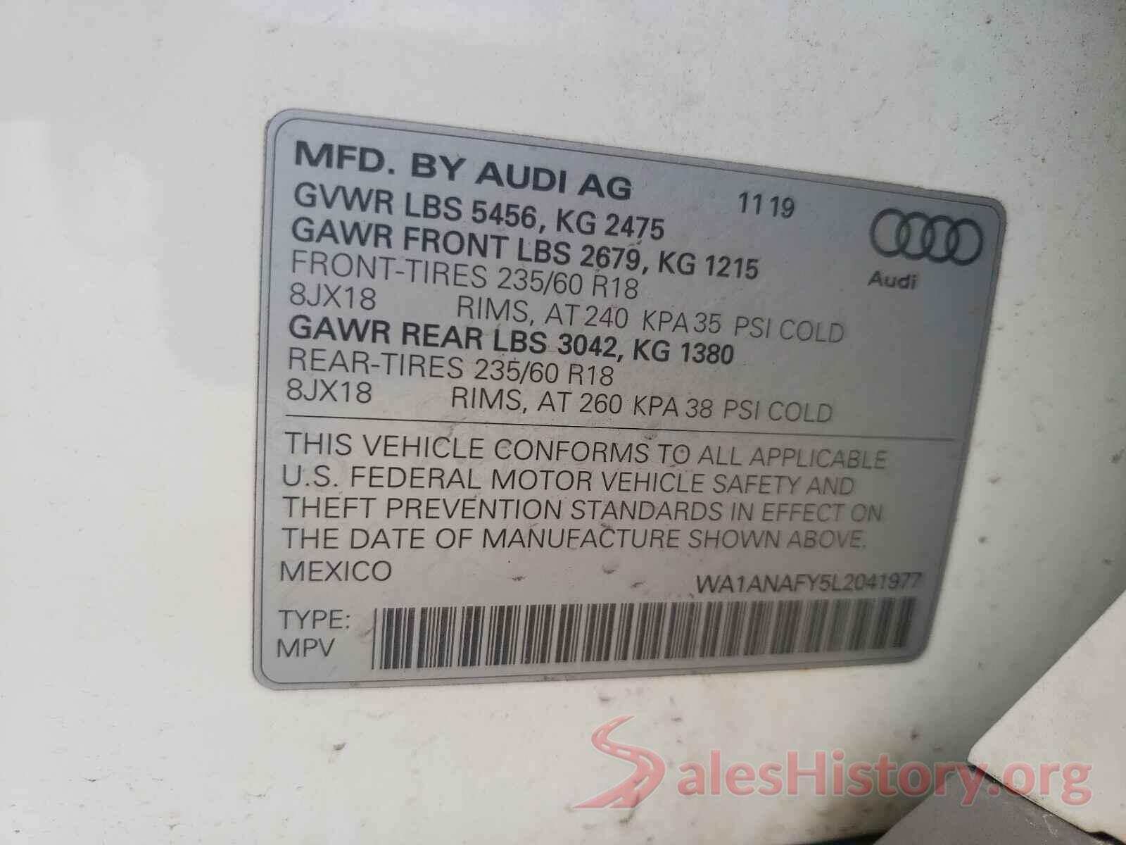 WA1ANAFY5L2041977 2020 AUDI Q5