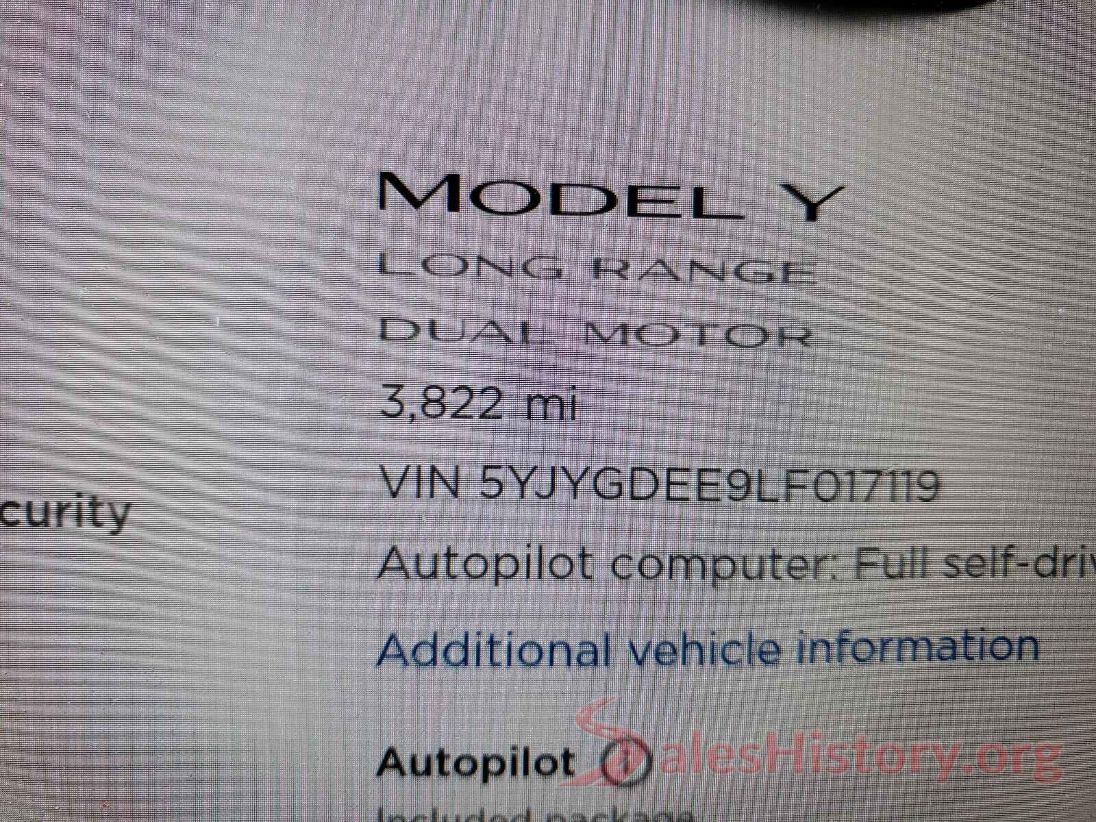 5YJYGDEE9LF017119 2020 TESLA MODEL Y