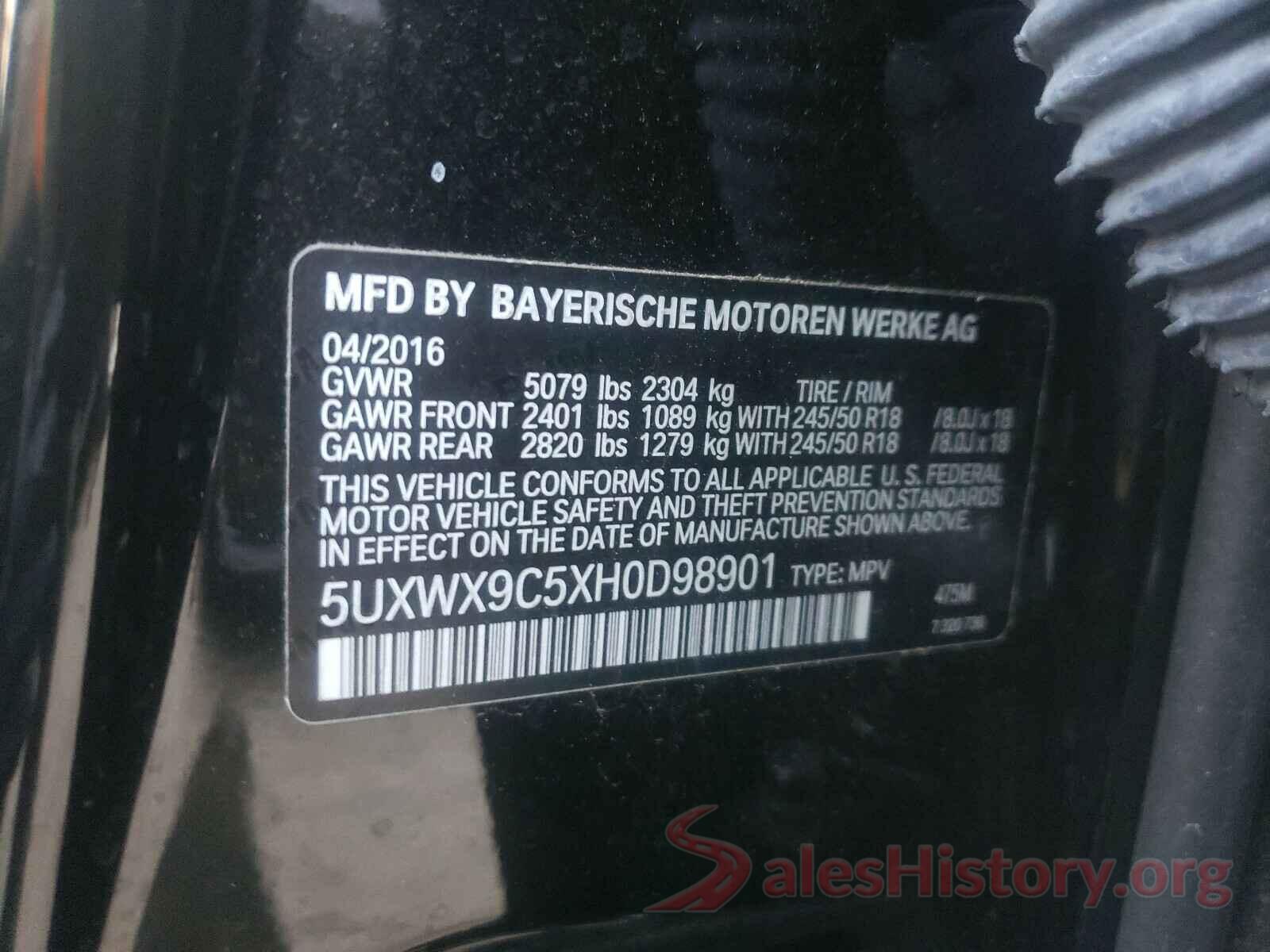 5UXWX9C5XH0D98901 2017 BMW X3