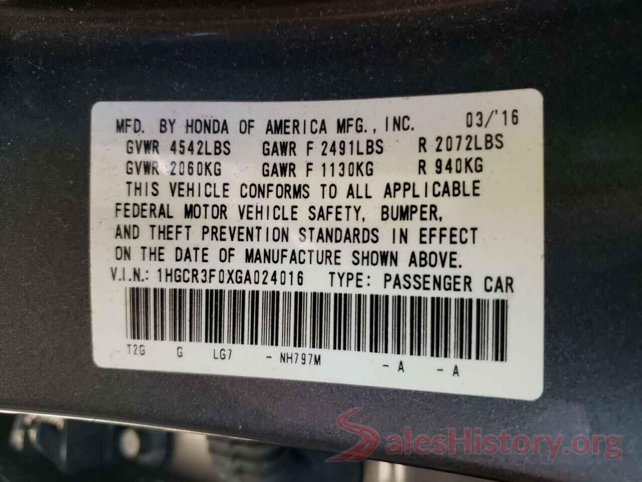 1HGCR3F0XGA024016 2016 HONDA ACCORD