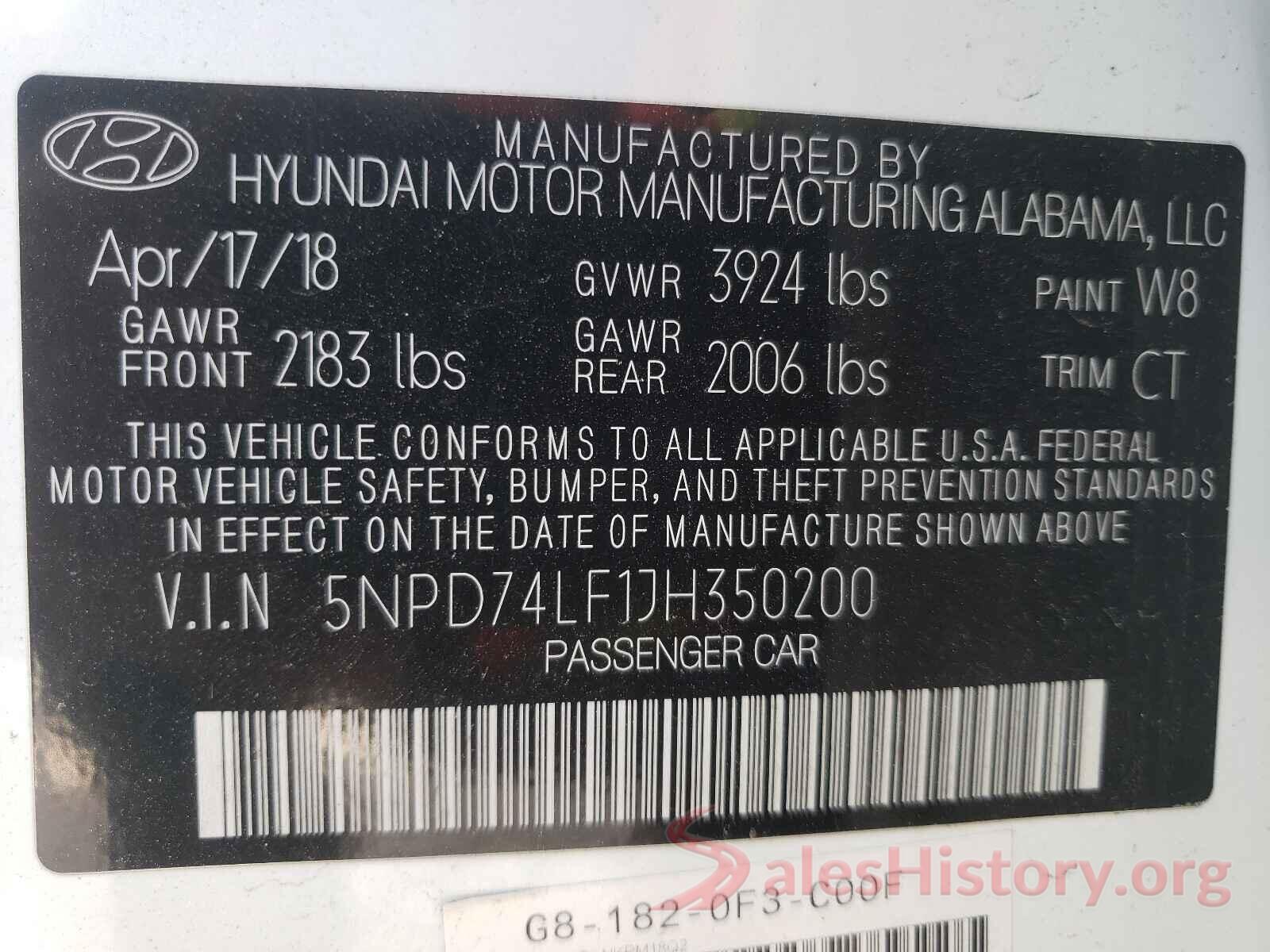 5NPD74LF1JH350200 2018 HYUNDAI ELANTRA