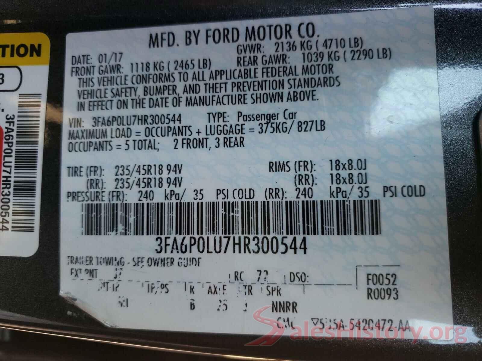 3FA6P0LU7HR300544 2017 FORD FUSION