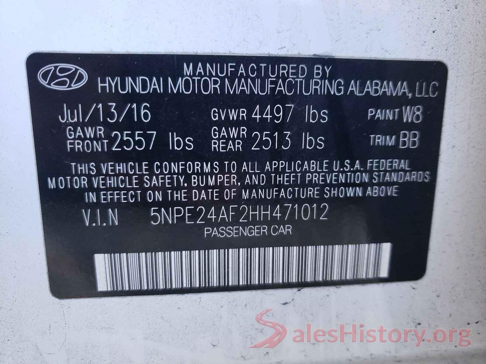 5NPE24AF2HH471012 2017 HYUNDAI SONATA