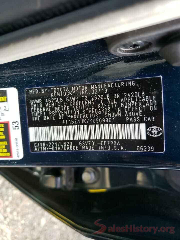 4T1BZ1HK7KU509861 2019 TOYOTA CAMRY