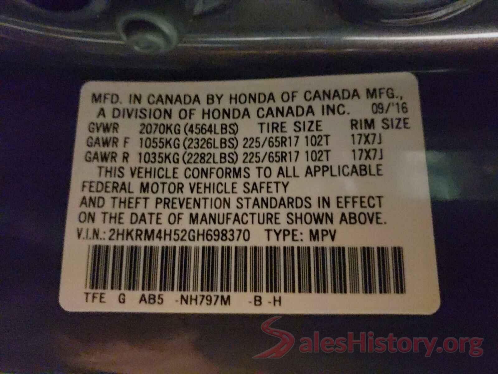 2HKRM4H52GH698370 2016 HONDA CRV