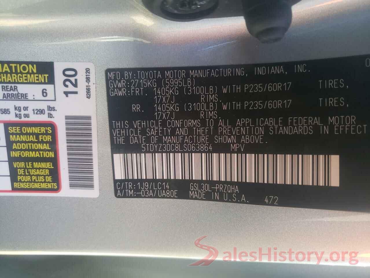 5TDYZ3DC8LS063864 2020 TOYOTA SIENNA