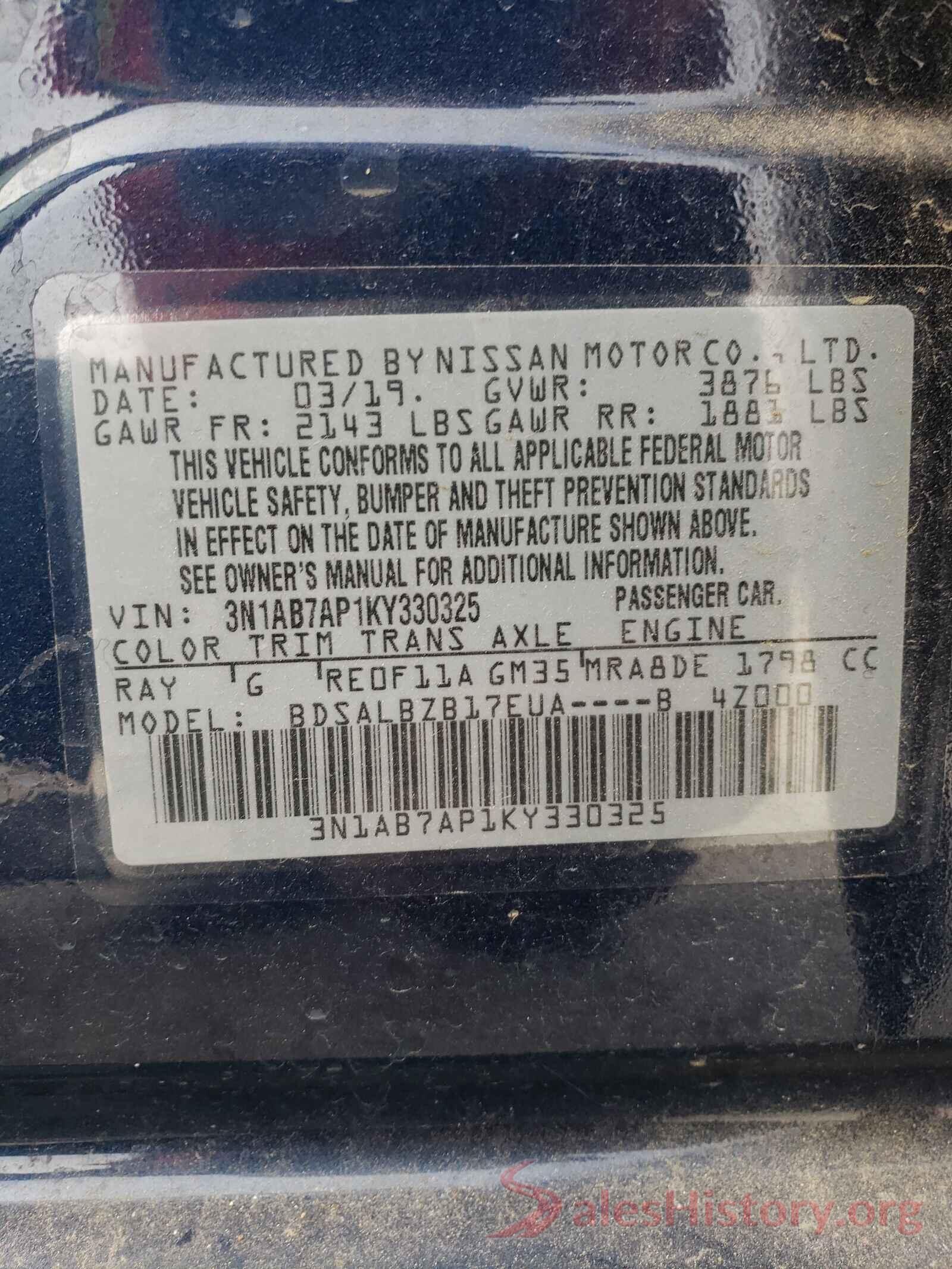 3N1AB7AP1KY330325 2019 NISSAN SENTRA