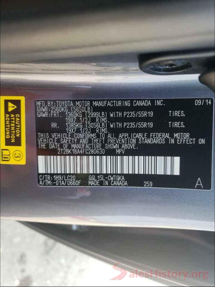 2T2BK1BA4FC280630 2015 LEXUS RX350