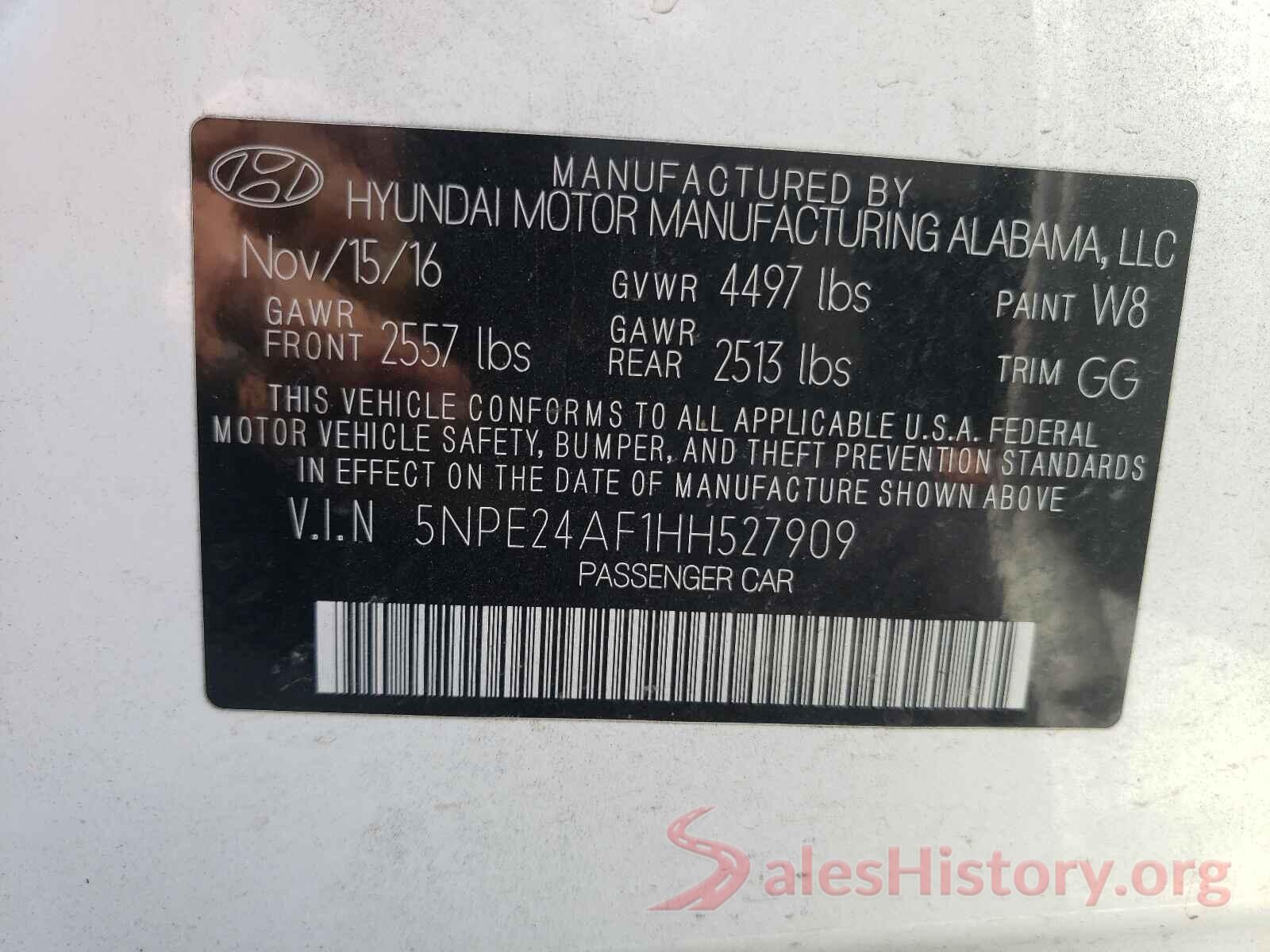 5NPE24AF1HH527909 2017 HYUNDAI SONATA