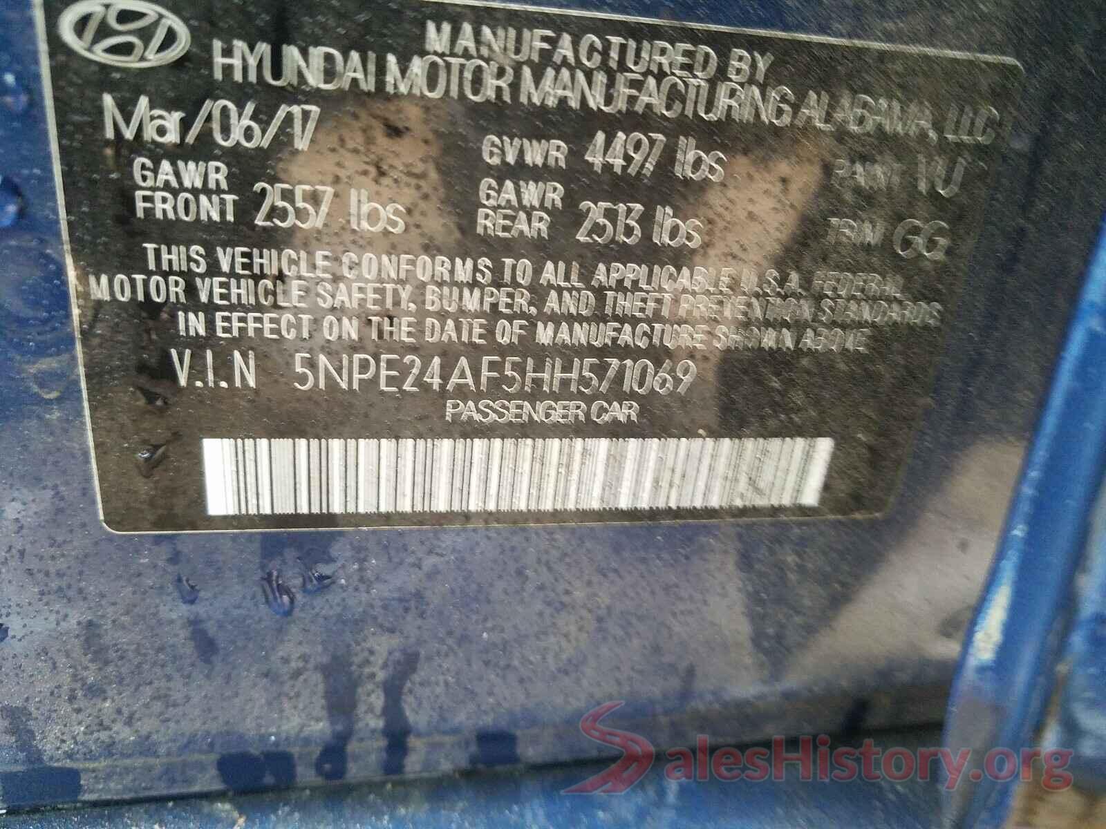 5NPE24AF5HH571069 2017 HYUNDAI SONATA