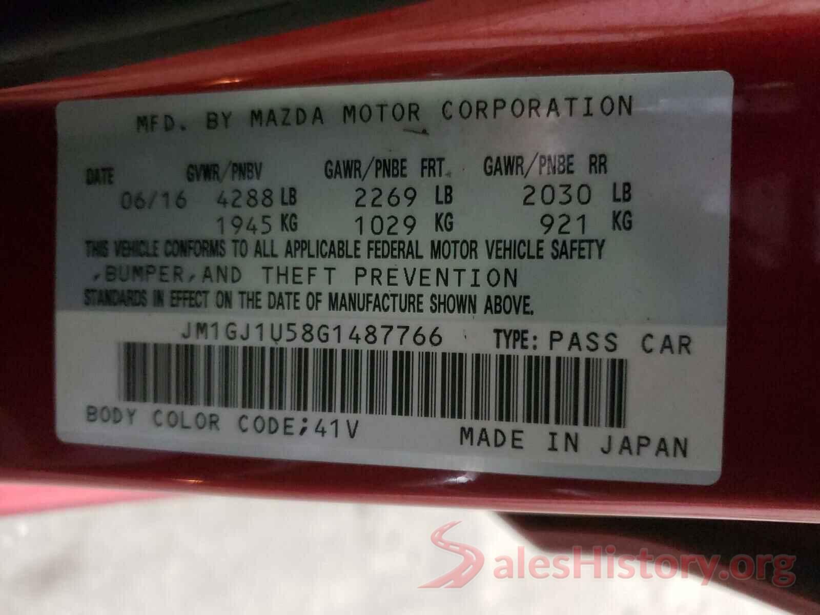 JM1GJ1U58G1487766 2016 MAZDA 6