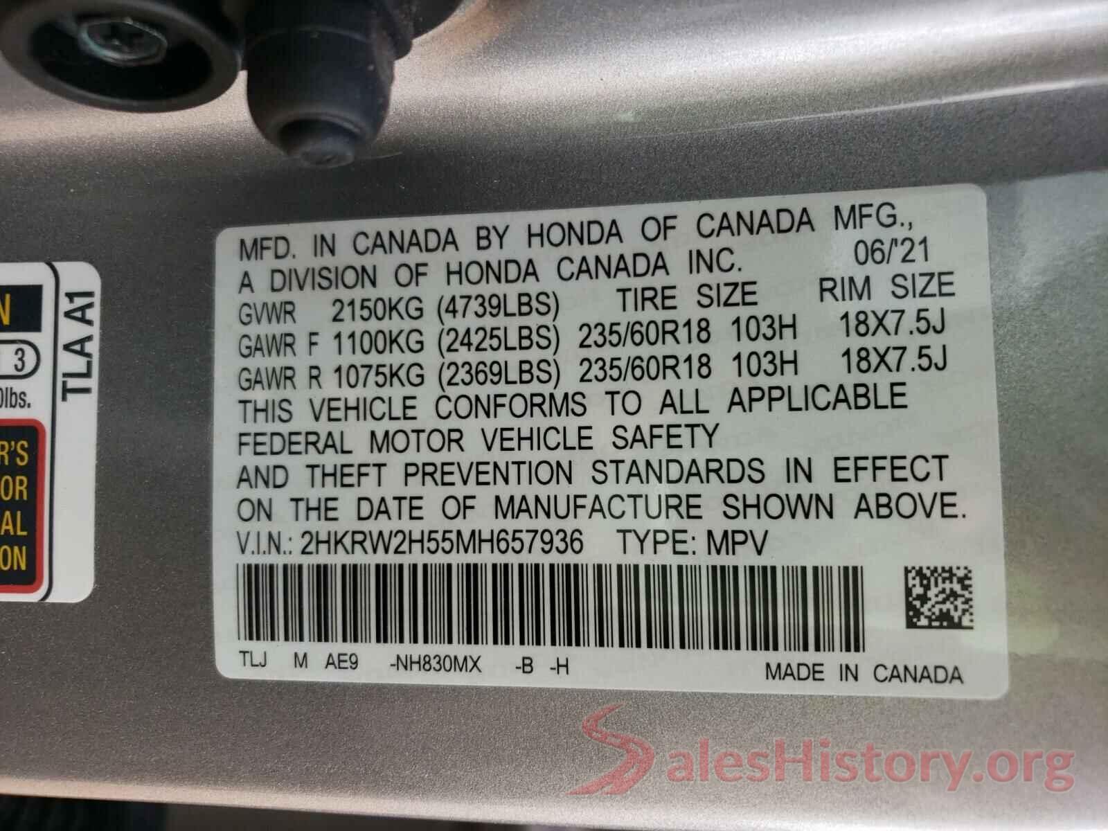 2HKRW2H55MH657936 2021 HONDA CRV