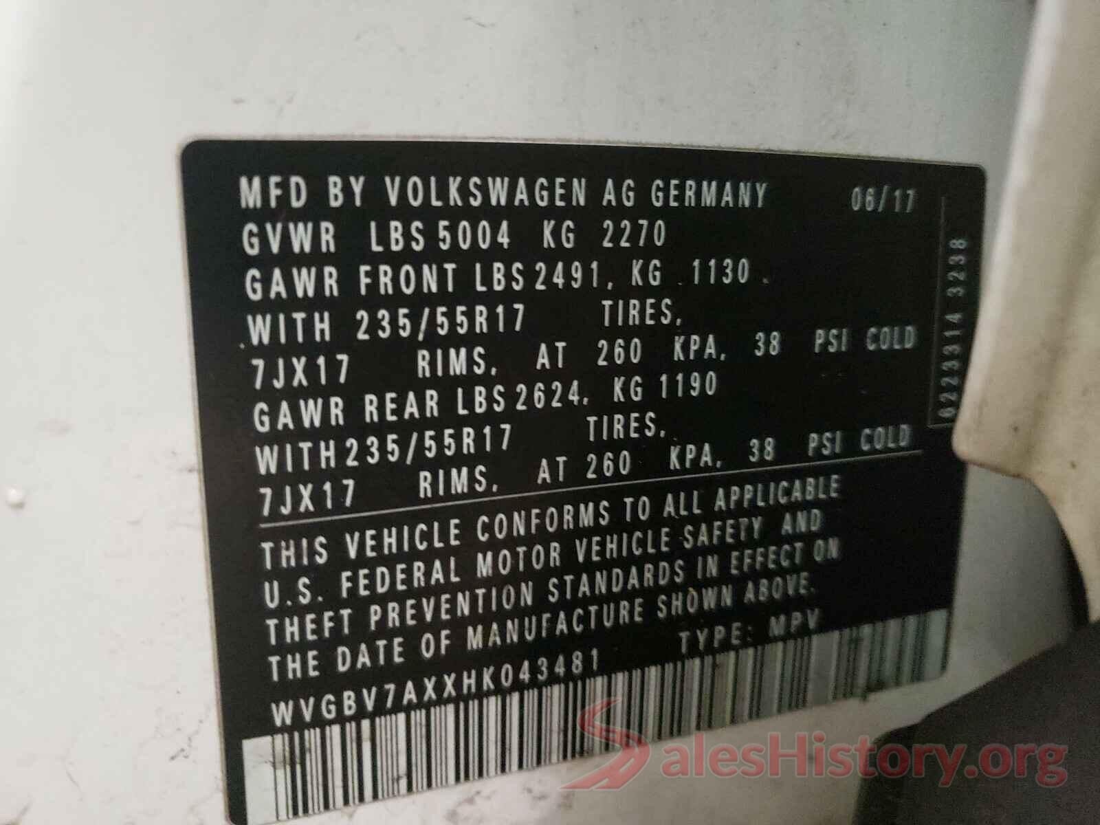 WVGBV7AXXHK043481 2017 VOLKSWAGEN TIGUAN