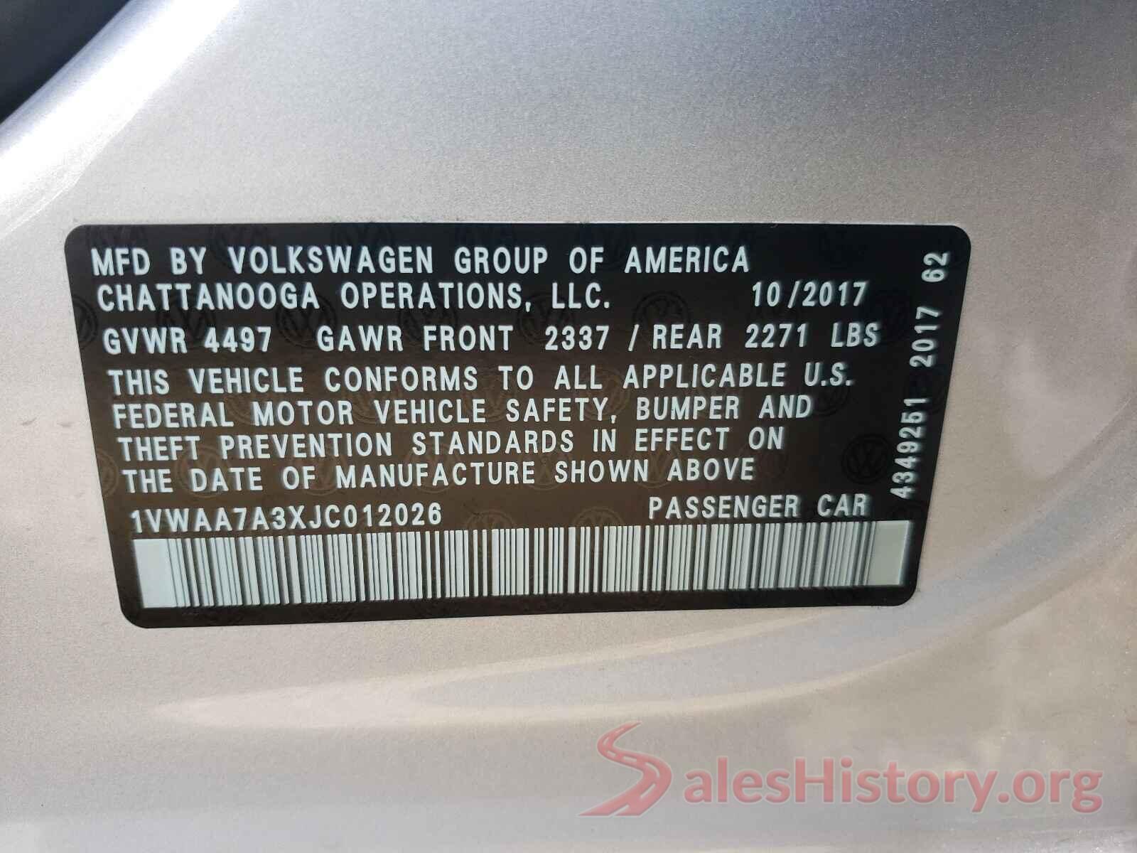 1VWAA7A3XJC012026 2018 VOLKSWAGEN PASSAT