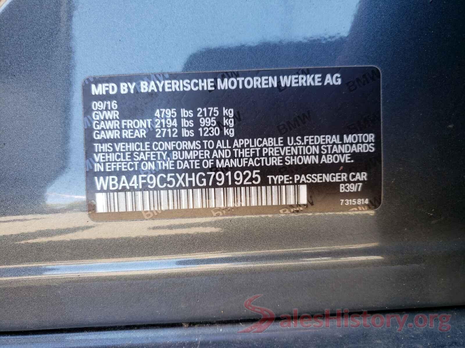 WBA4F9C5XHG791925 2017 BMW 4 SERIES