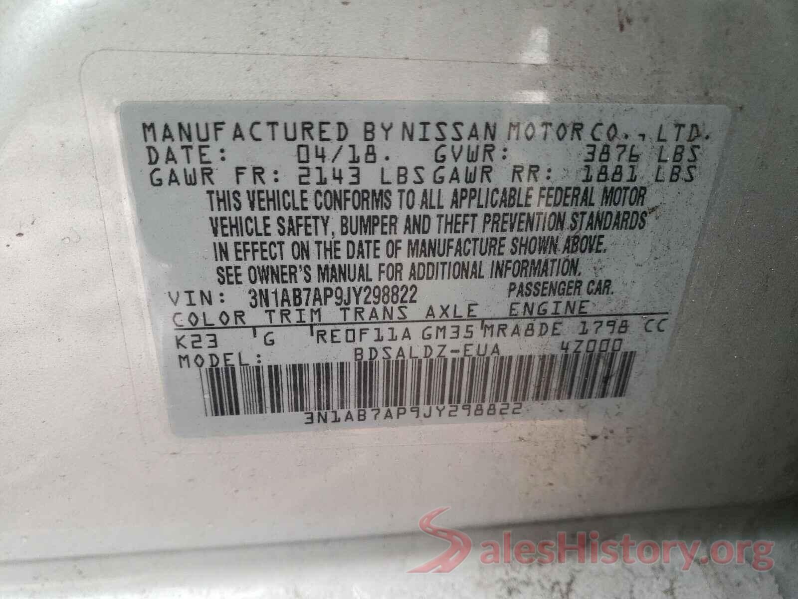 3N1AB7AP9JY298822 2018 NISSAN SENTRA