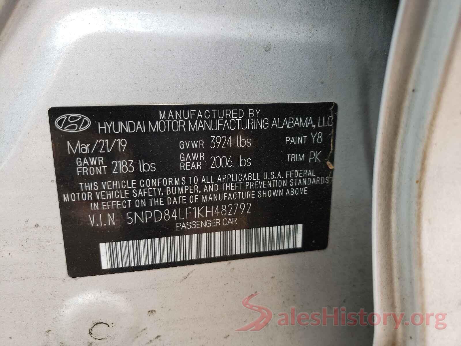 5NPD84LF1KH482792 2019 HYUNDAI ELANTRA