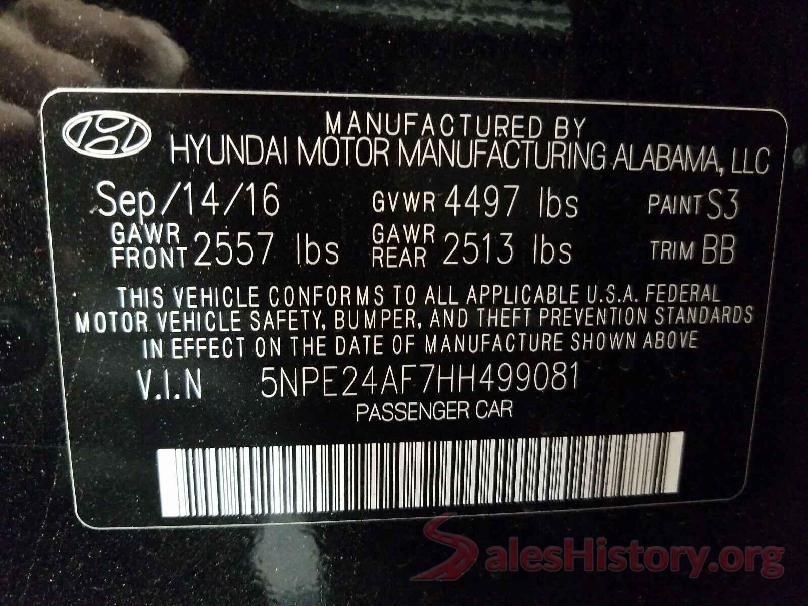 5NPE24AF7HH499081 2017 HYUNDAI SONATA