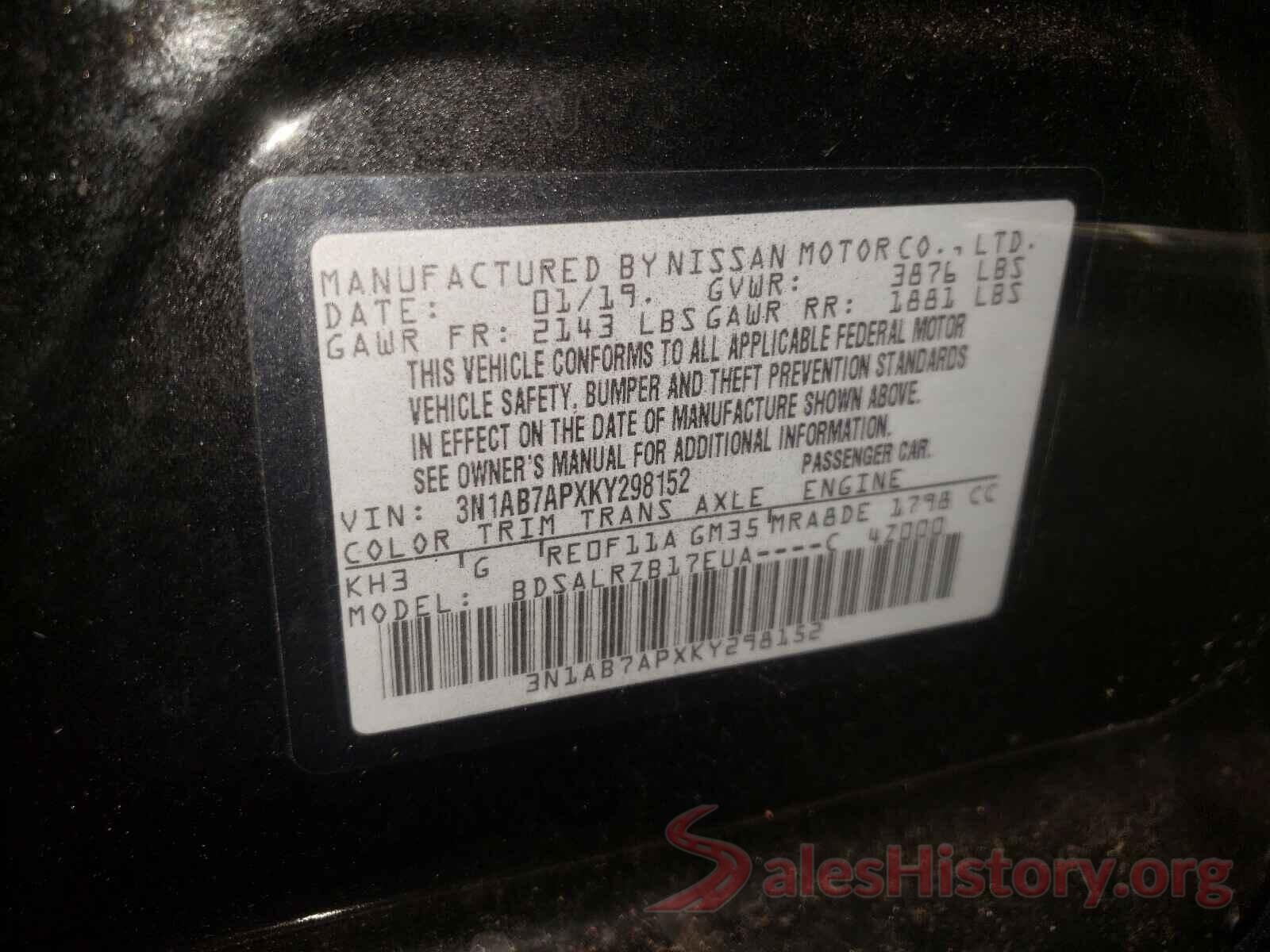 3N1AB7APXKY298152 2019 NISSAN SENTRA