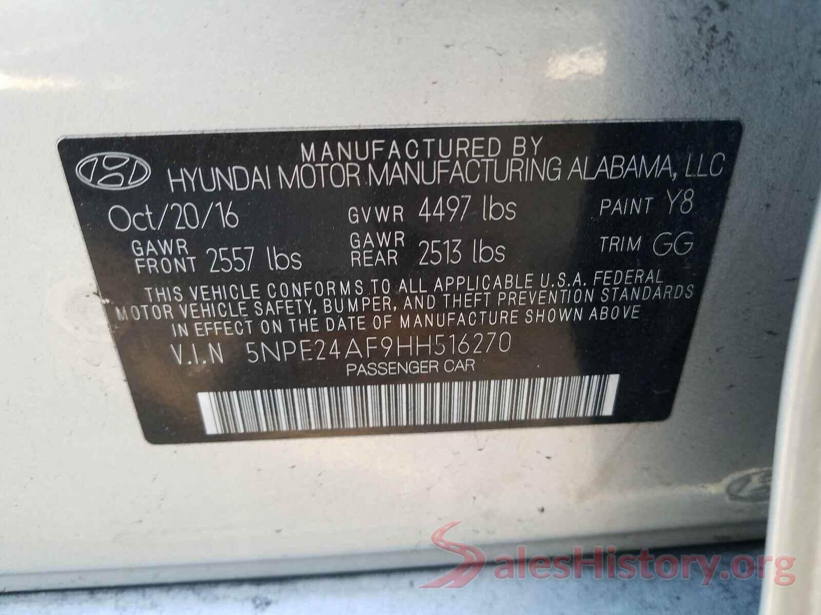 5NPE24AF9HH516270 2017 HYUNDAI SONATA