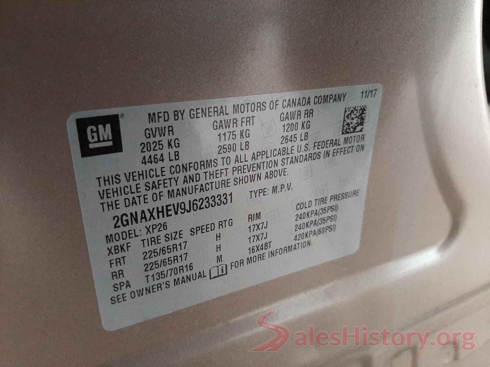 2GNAXHEV9J6233331 2018 CHEVROLET EQUINOX