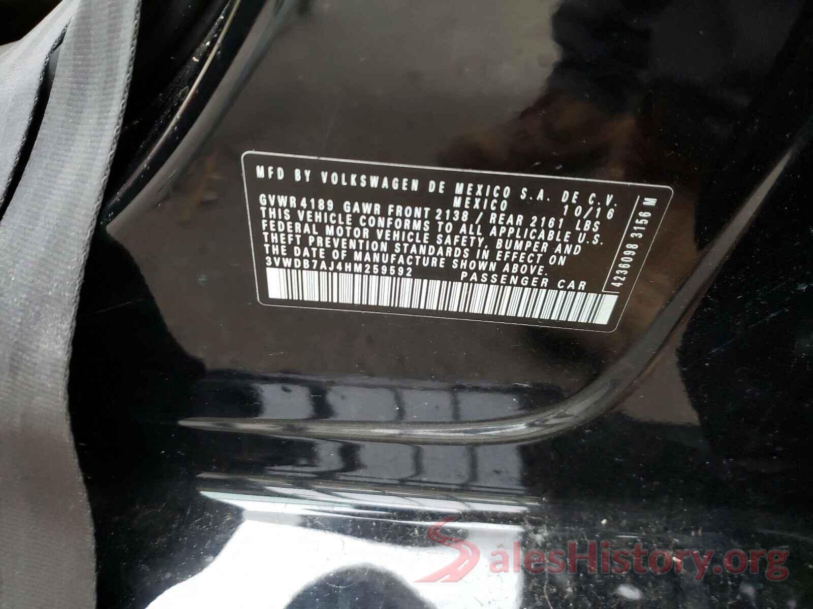 3VWDB7AJ4HM259592 2017 VOLKSWAGEN JETTA