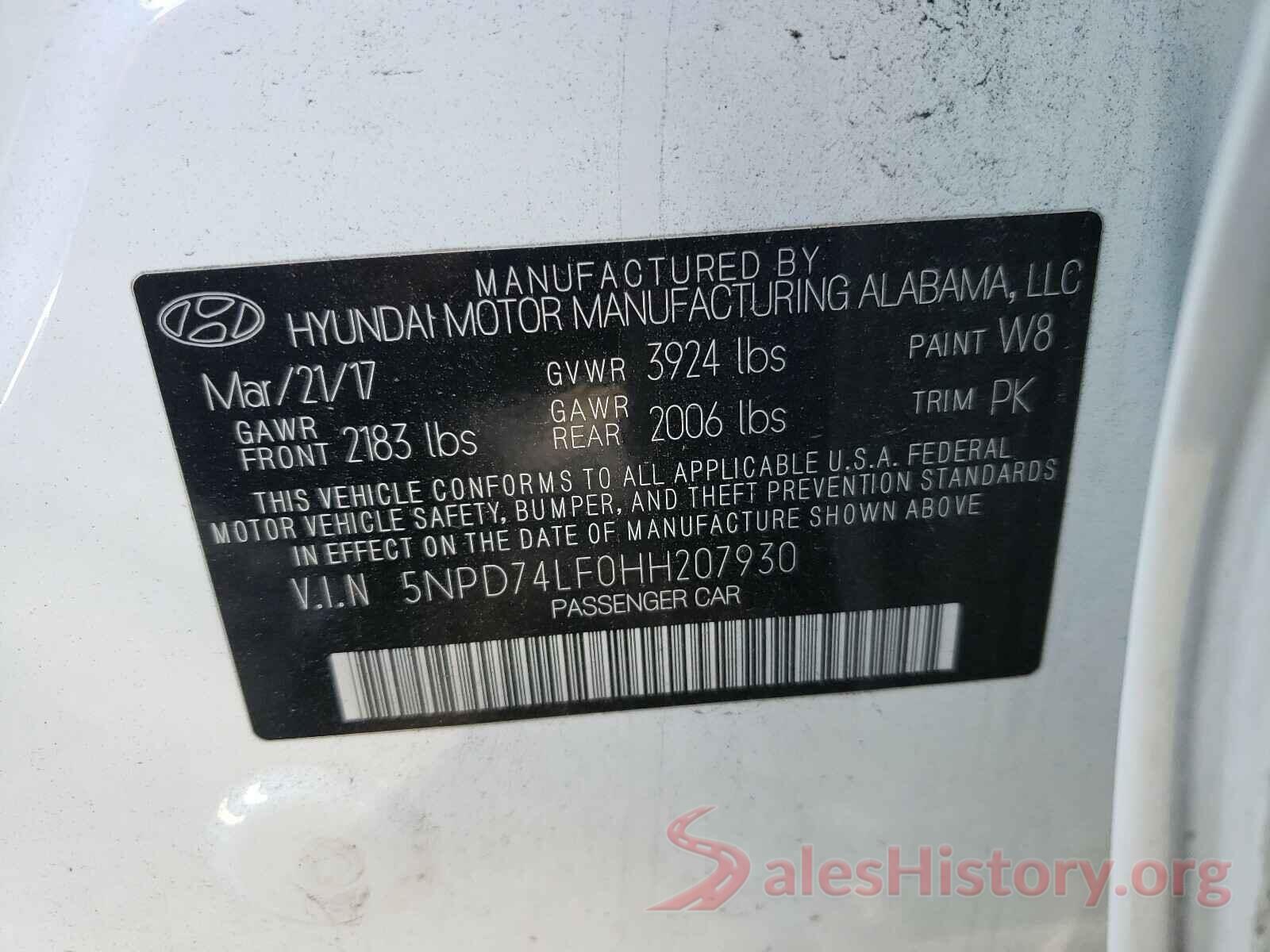 5NPD74LF0HH207930 2017 HYUNDAI ELANTRA