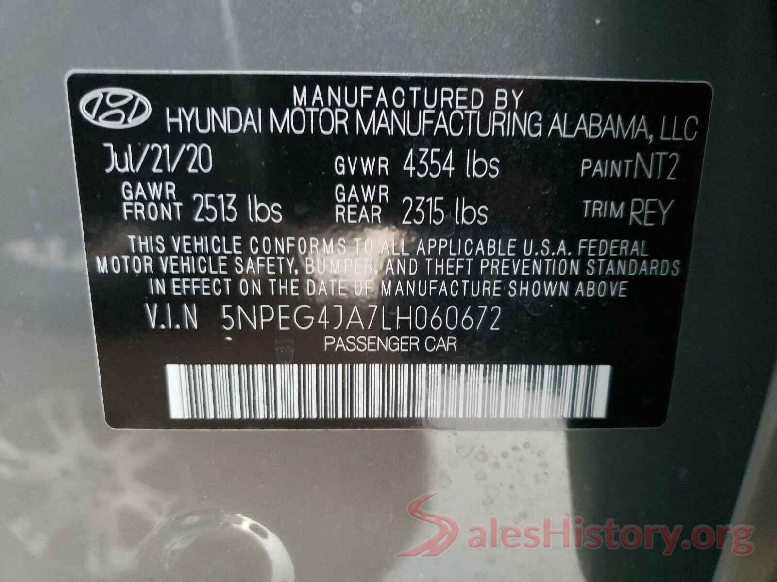 5NPEG4JA7LH060672 2020 HYUNDAI SONATA