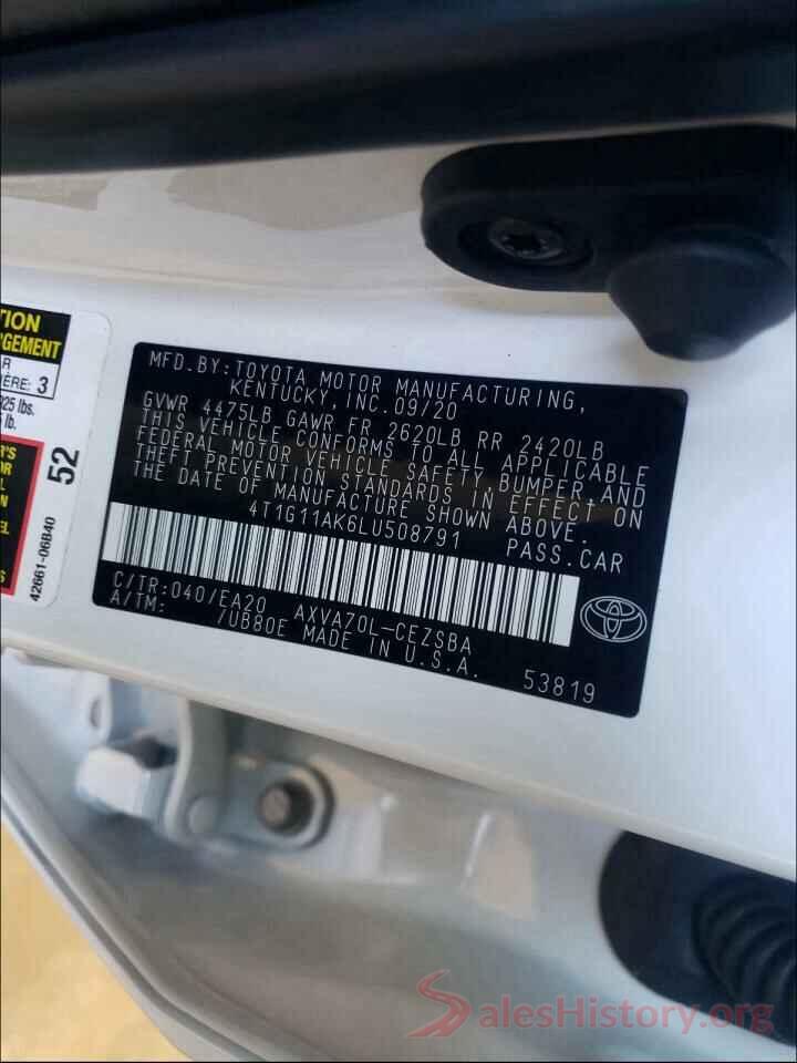 4T1G11AK6LU508791 2020 TOYOTA CAMRY