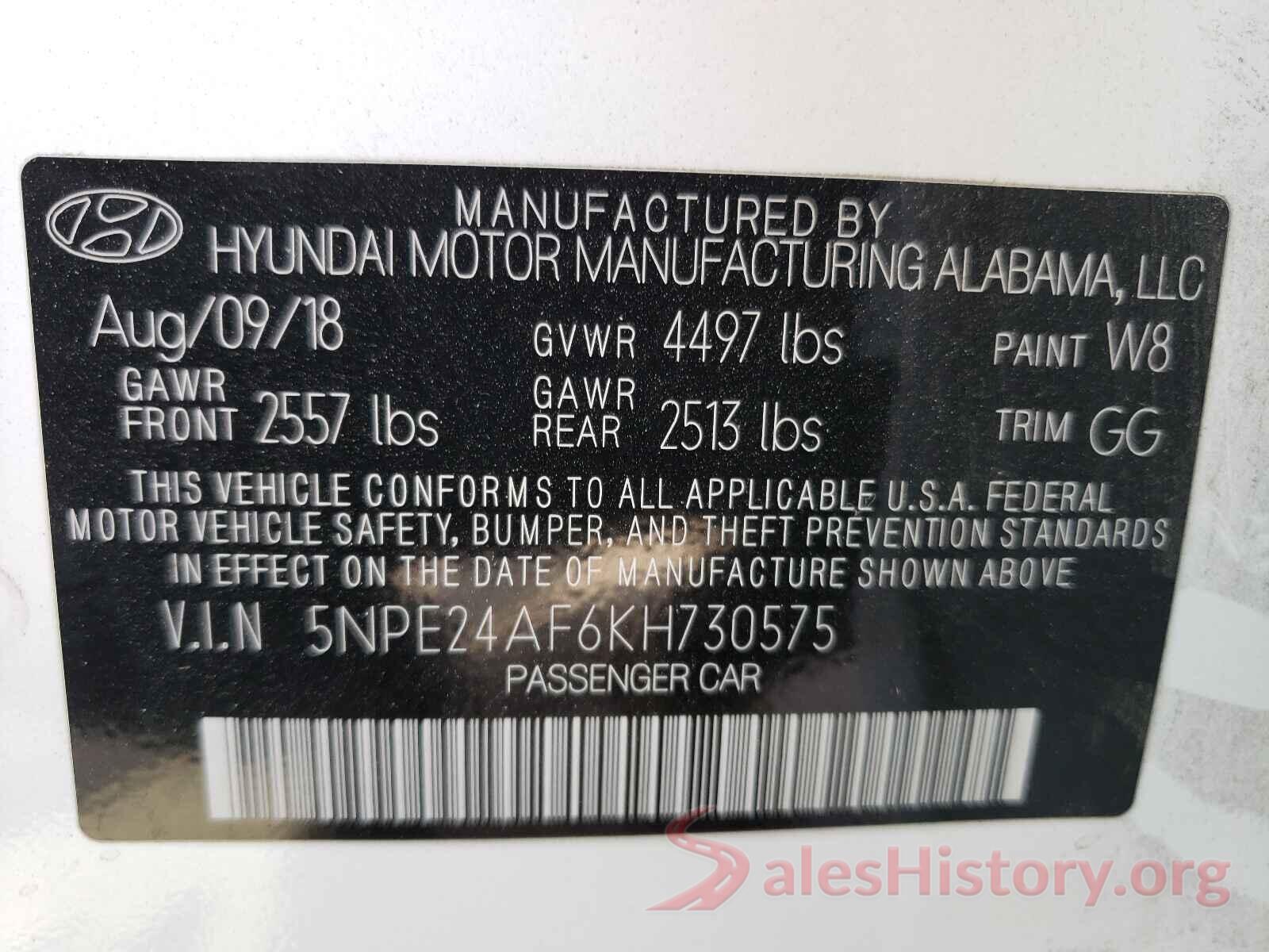 5NPE24AF6KH730575 2019 HYUNDAI SONATA