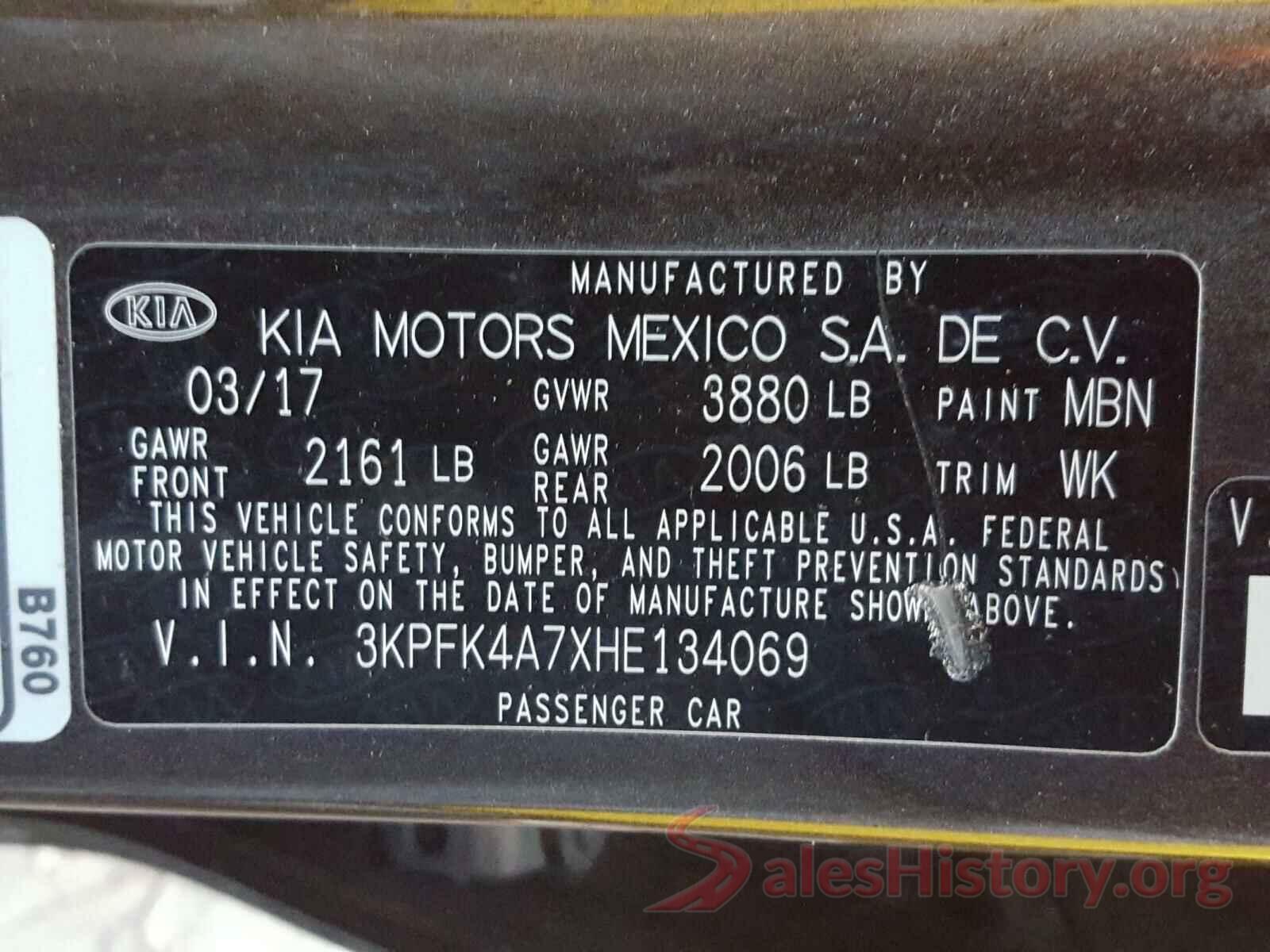 3KPFK4A7XHE134069 2017 KIA FORTE