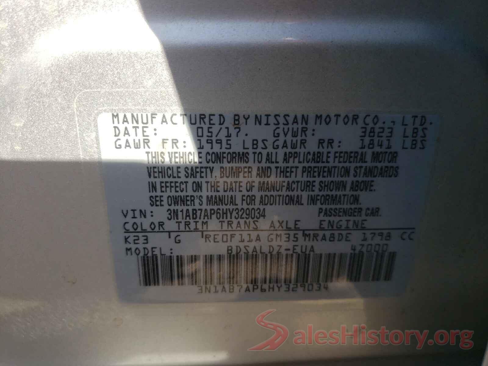 3N1AB7AP6HY329034 2017 NISSAN SENTRA