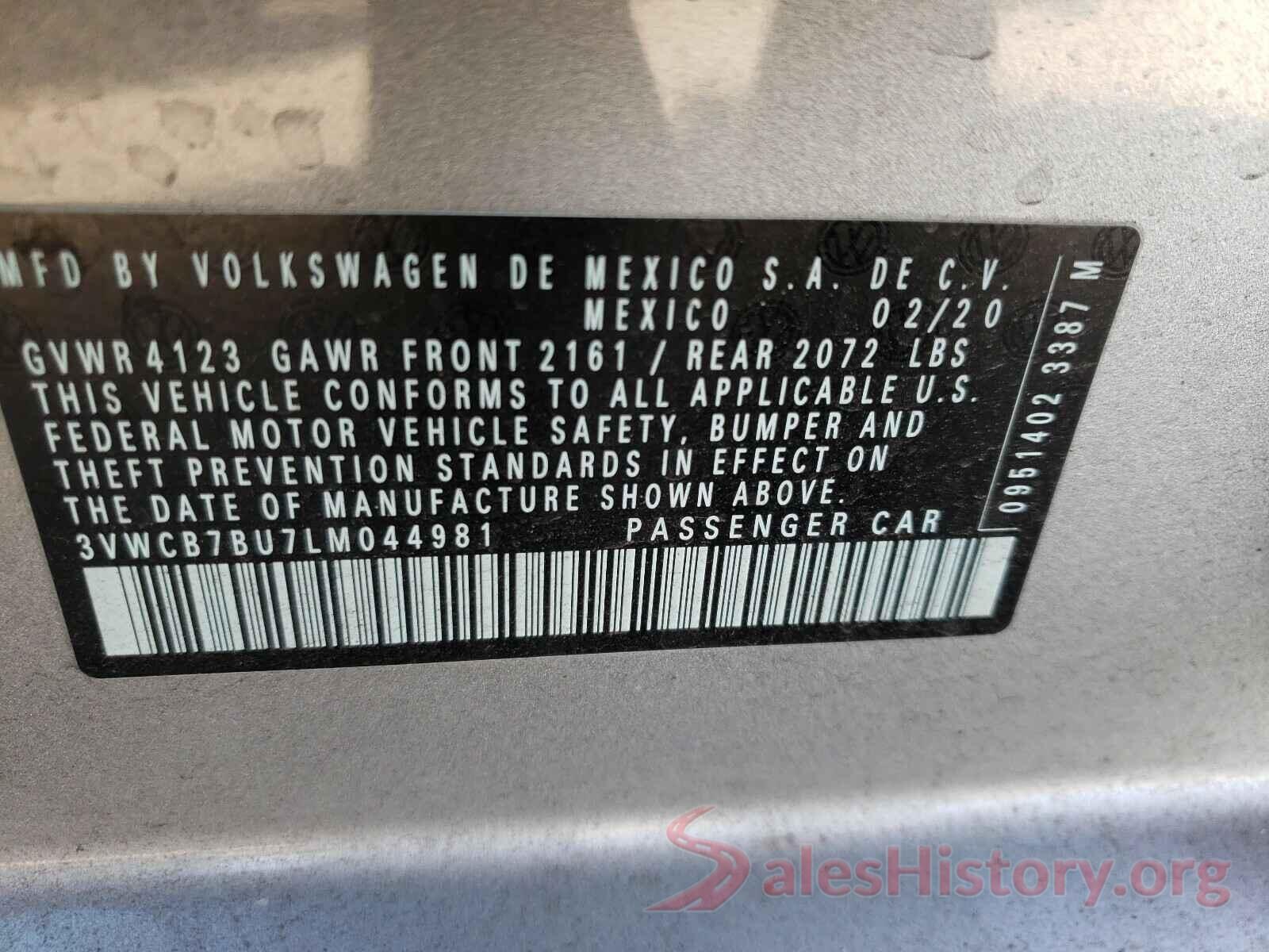 3VWCB7BU7LM044981 2020 VOLKSWAGEN JETTA