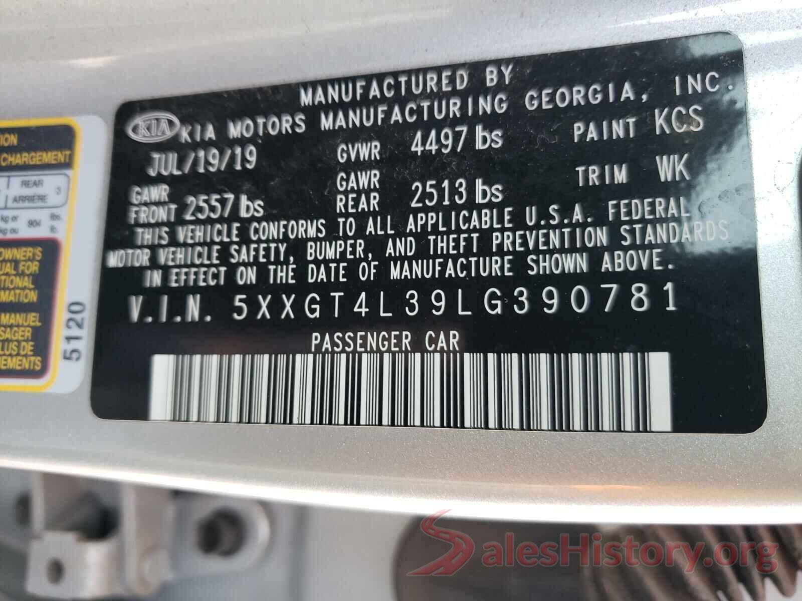 5XXGT4L39LG390781 2020 KIA OPTIMA