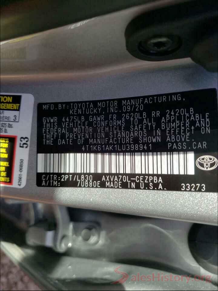 4T1K61AK1LU398941 2020 TOYOTA CAMRY