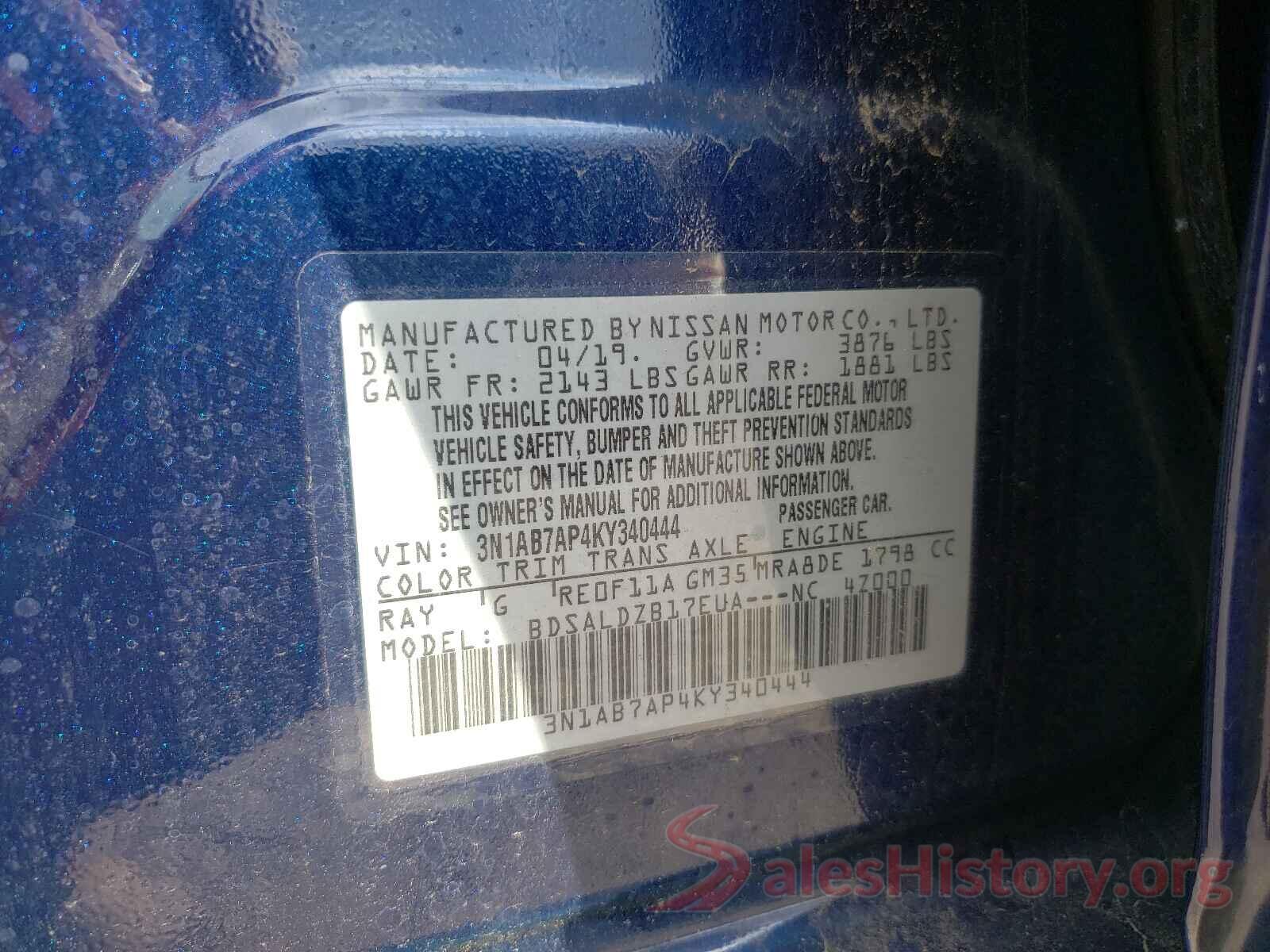 3N1AB7AP4KY340444 2019 NISSAN SENTRA